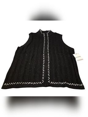 Women’s XL Breckenridge Vintage Knit Black Zip Up With Geometric Trim Vest
